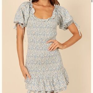 Mabel Marabella Shirred Mini Dress Floral Puff Sleeve Smocked Festival Sz Medium